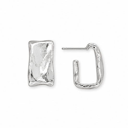 Textured Wide Rectangle 3/4 Hoop Earrings 925 Sterling Silver 11mm
