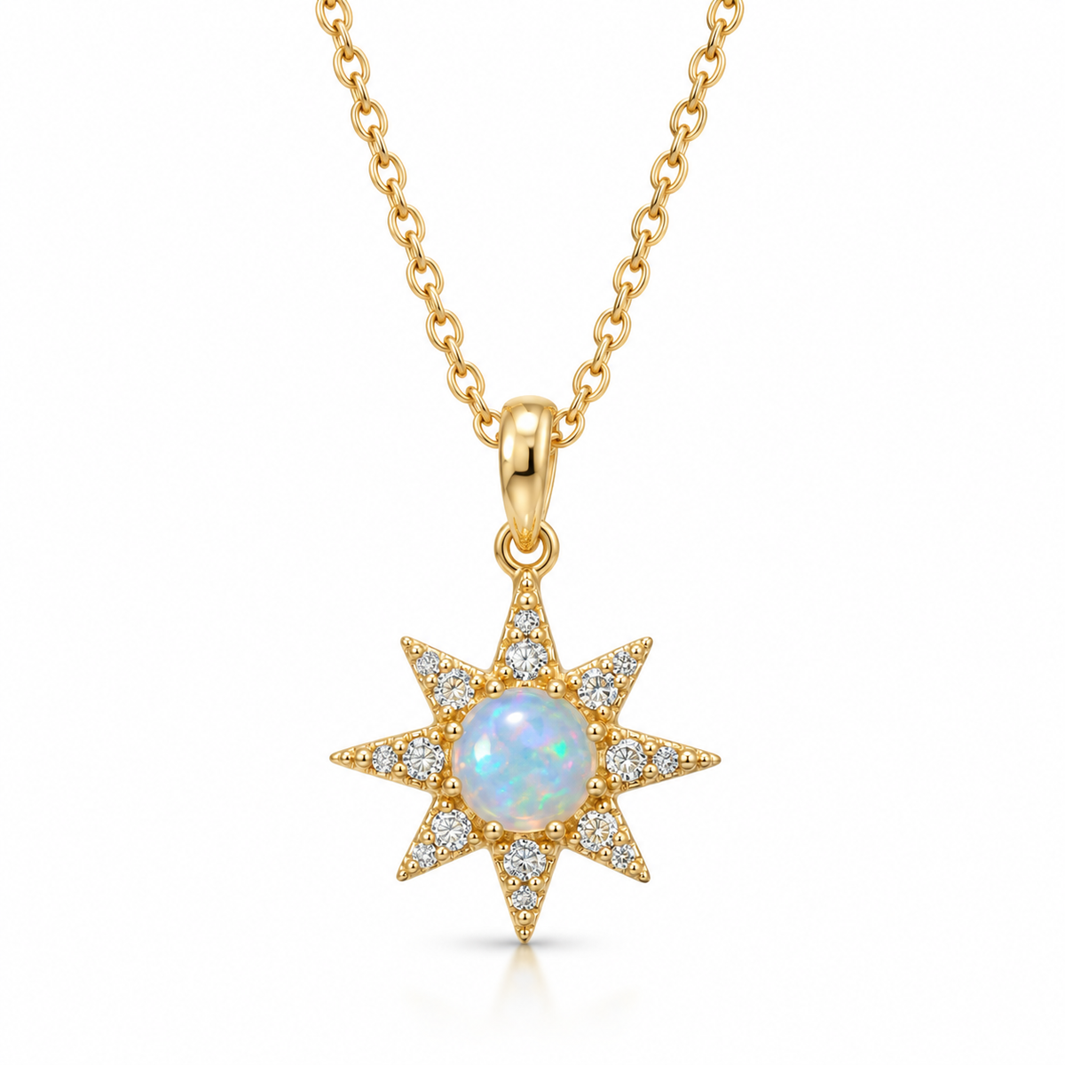 CZ North Star Synthetic Opal Necklace 14K Gold Plated 925 Silver 14.1x20.5mm