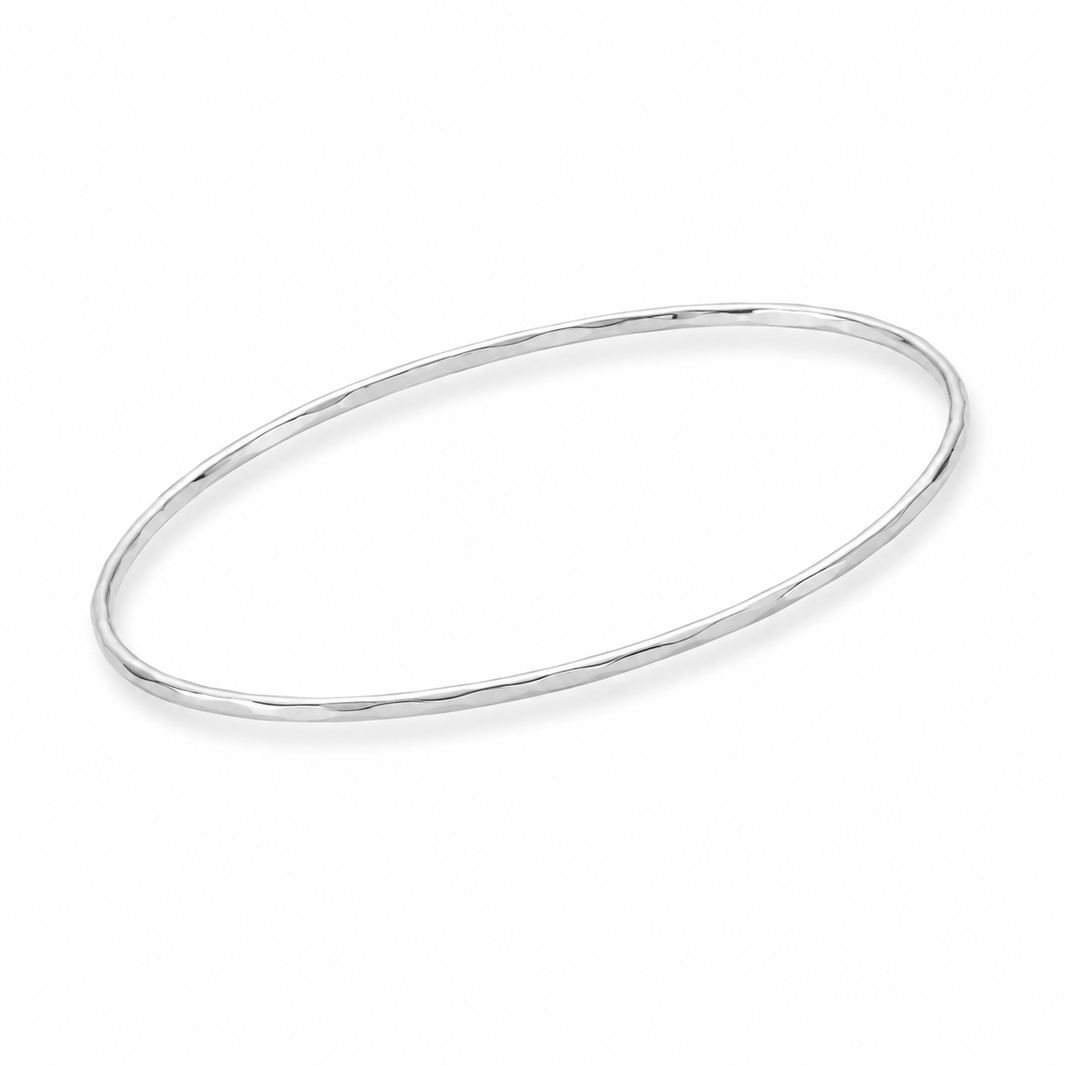 Hammered Wire Bangle Bracelet 925 Sterling Silver 1.6mm 64mm Inside Diameter