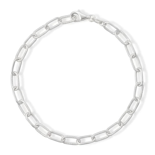 Sterling Silver Paperclip Chain Bracelet - Smooth & Textured Links - 8 Inch