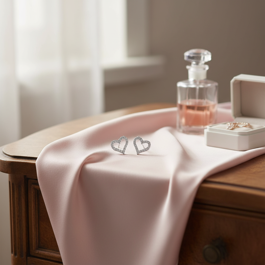 梳妝台場景 - 淡粉色絲綢背景