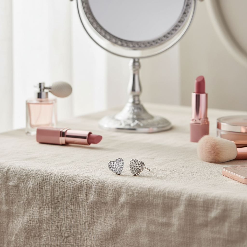 梳妝台場景 - 米色亞麻布背景