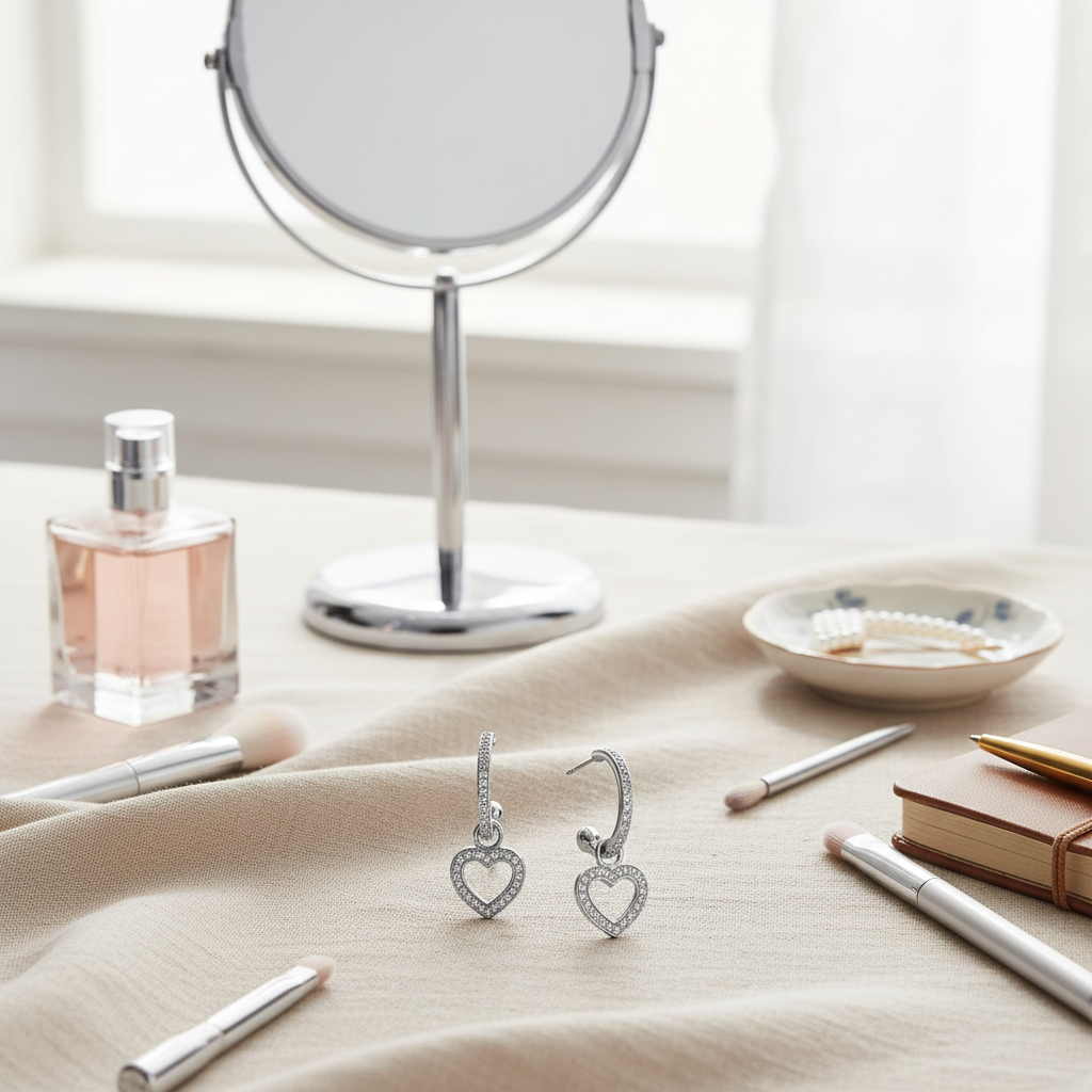 梳妝台場景 - 米色亞麻布背景