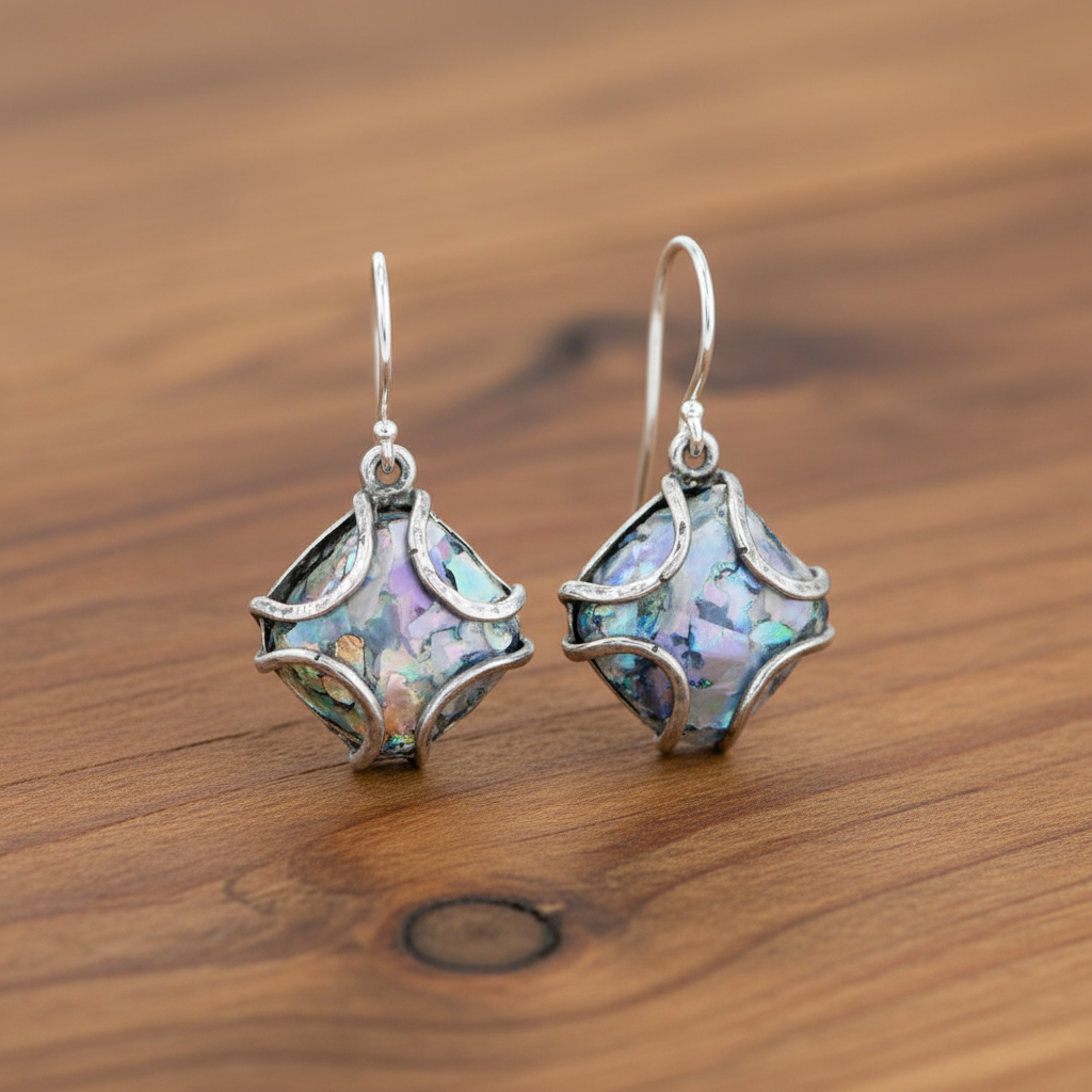 鮑魚貝殼耳環 - 溫暖木質紋理