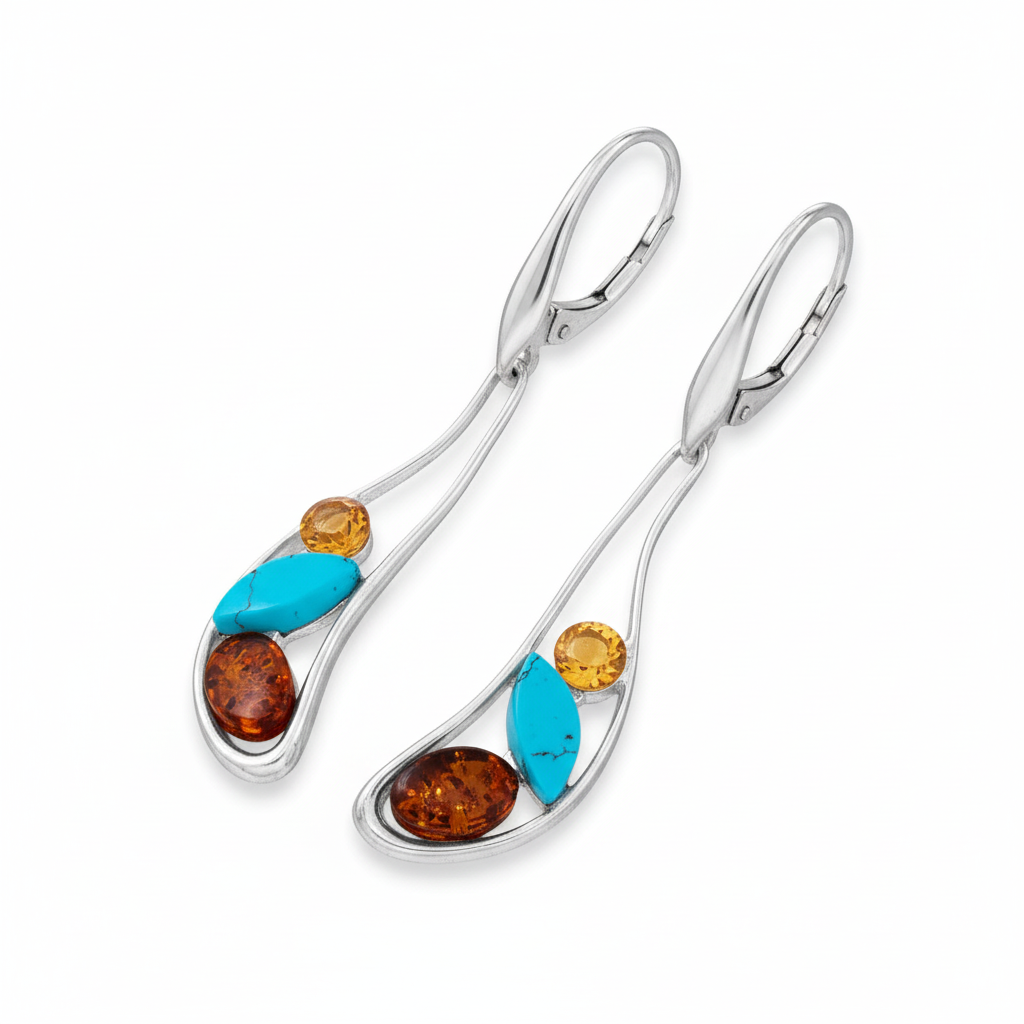 多彩寶石耳環 - 不同角度