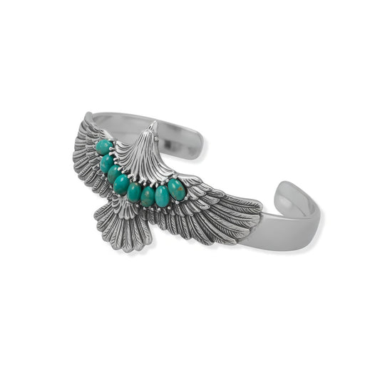 Eagle Turquoise Cuff Bracelet - Sterling Silver Oxidized Southwest Style
