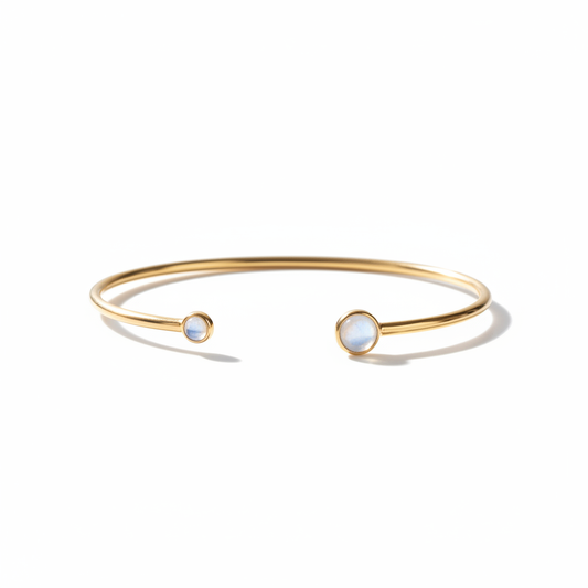 純白背景金色月光石手鐲（一大一小）
