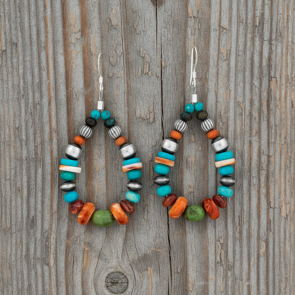 彩色串珠耳環 - 再生木質背景