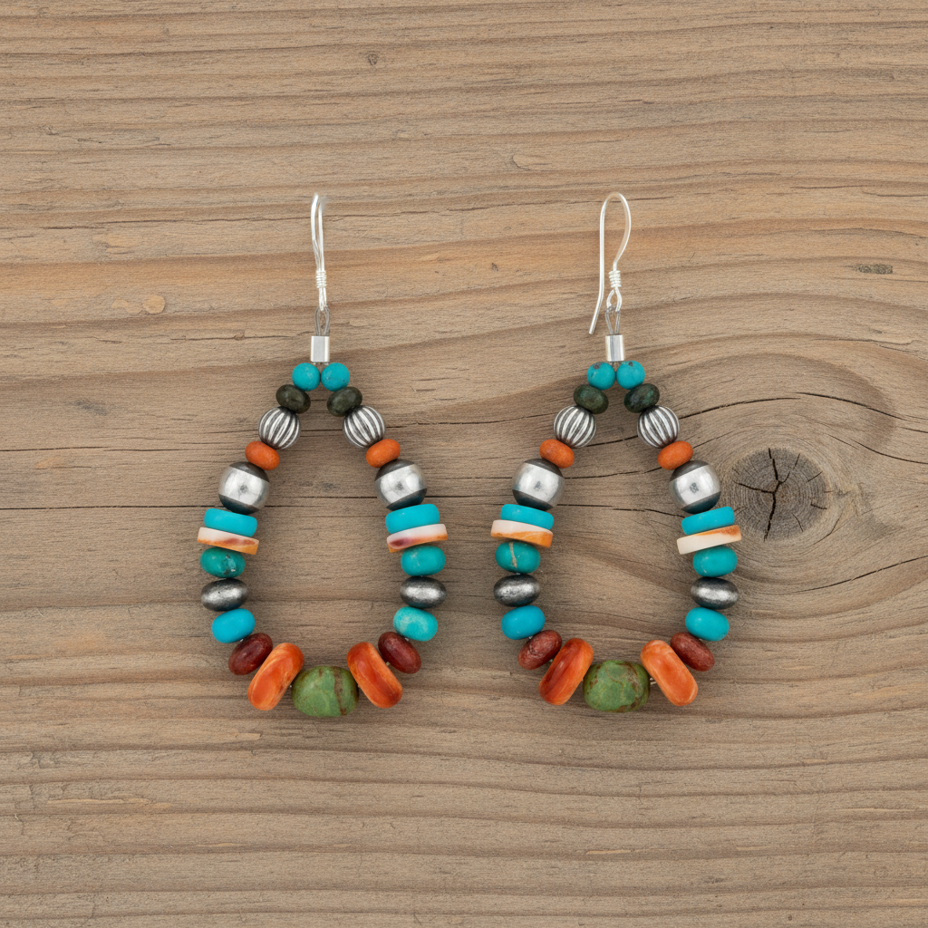 彩色串珠耳環 - 自然木質背景