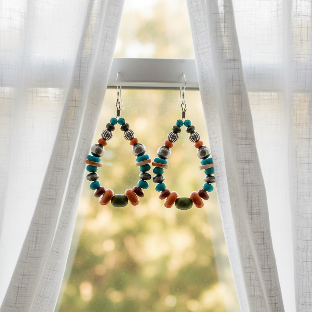 彩色串珠耳環 - 窗簾柔光