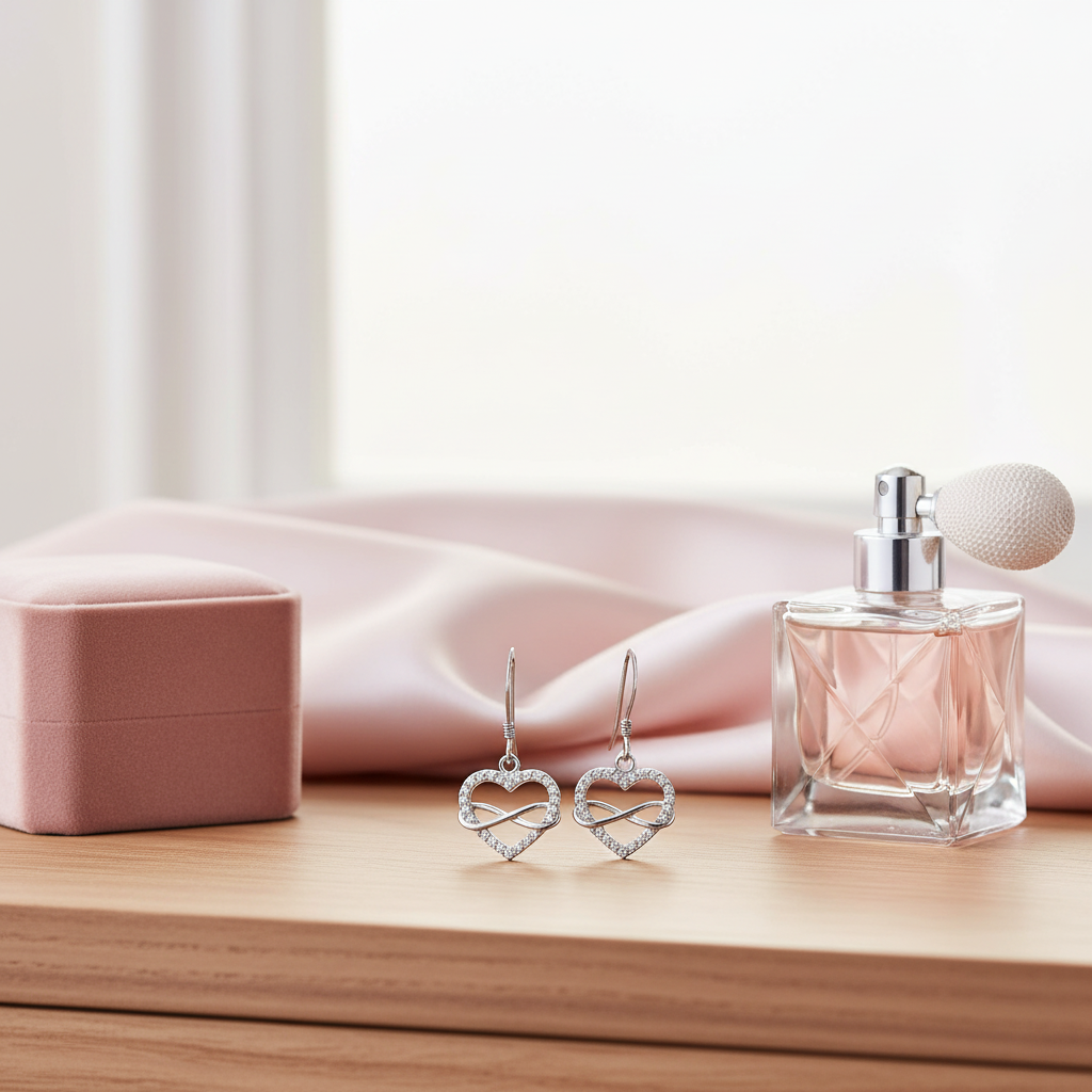 梳妝台場景 - 淡粉色絲綢背景