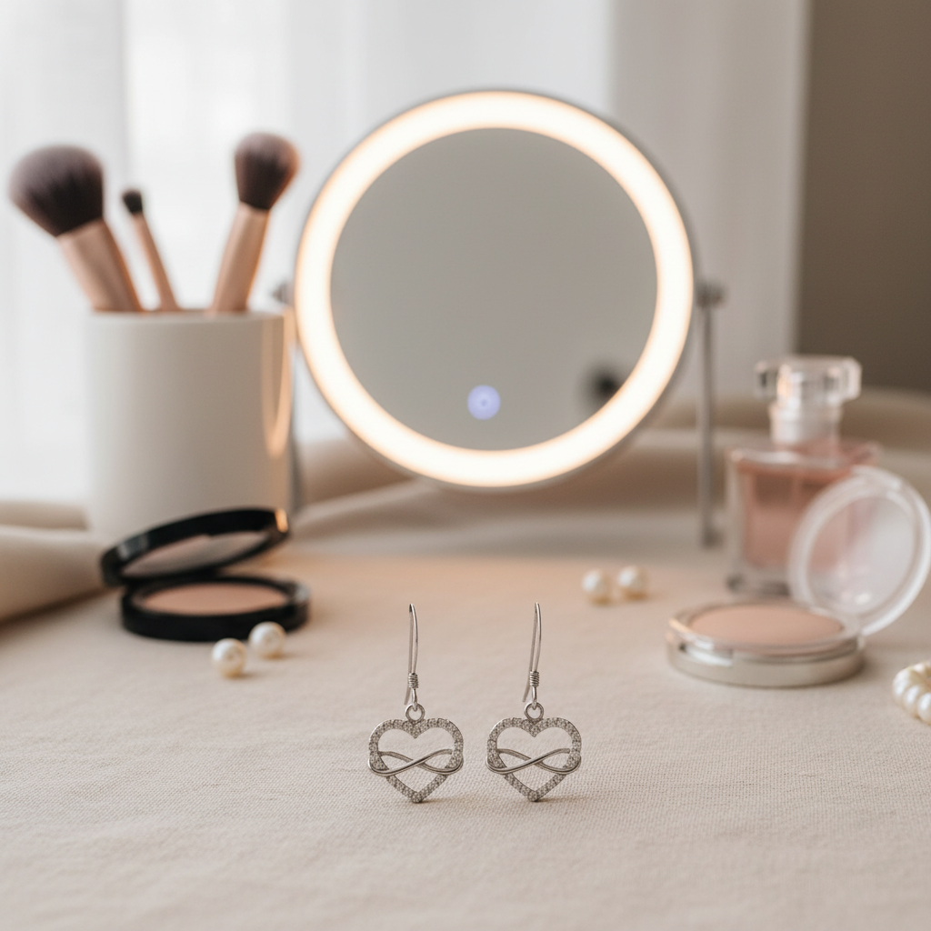 梳妝台場景 - 米色亞麻布背景