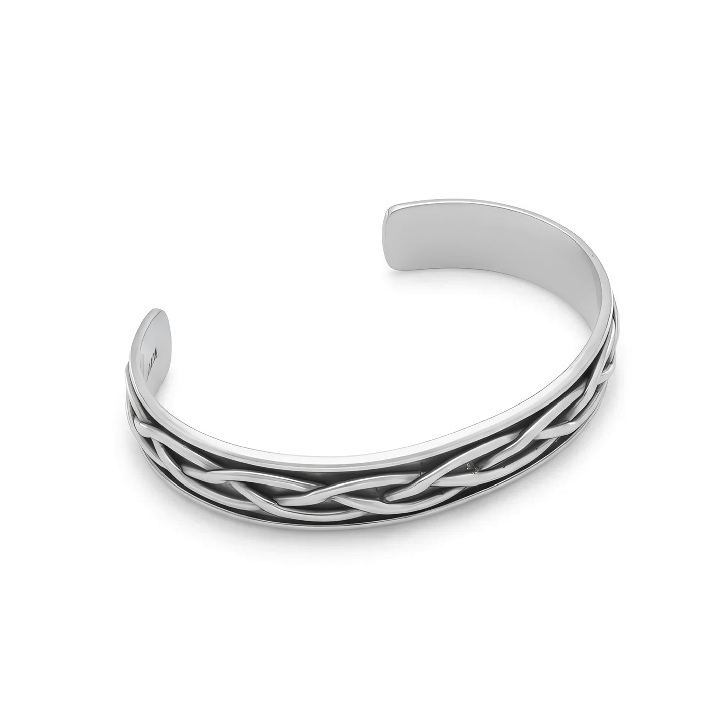 Braided Cuff Bracelet - Sterling Silver Oxidized Handmade Mexico