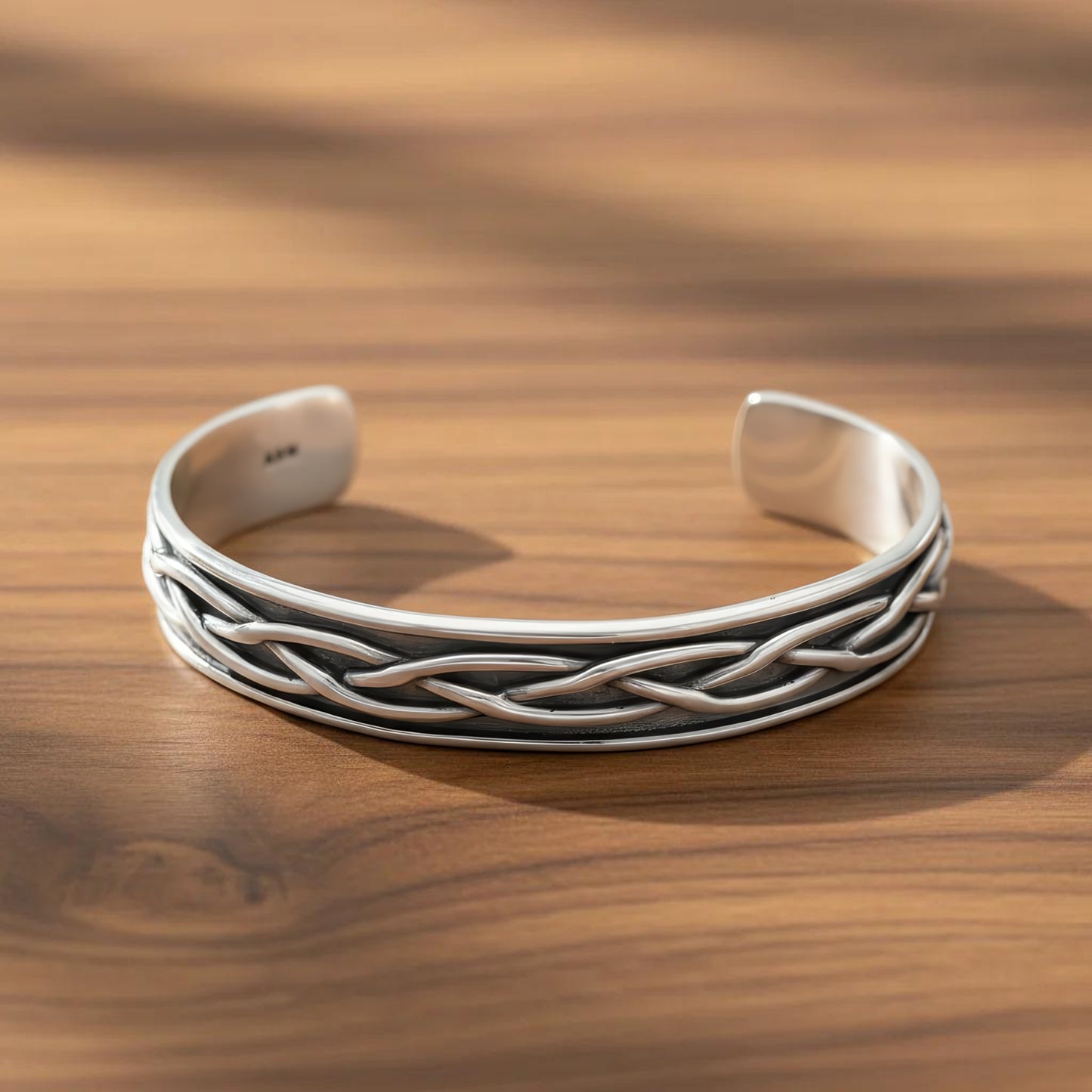 Braided Cuff Bracelet - Sterling Silver Oxidized Handmade Mexico