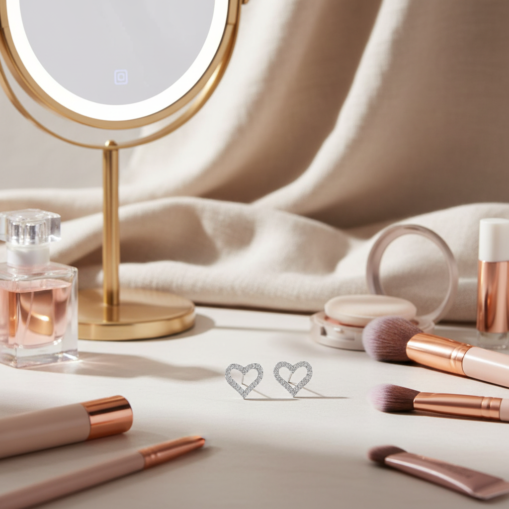 梳妝台場景 - 米色亞麻布背景