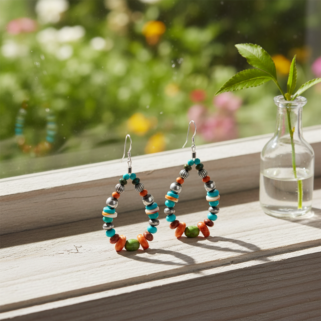 彩色串珠耳環 - 窗台日光