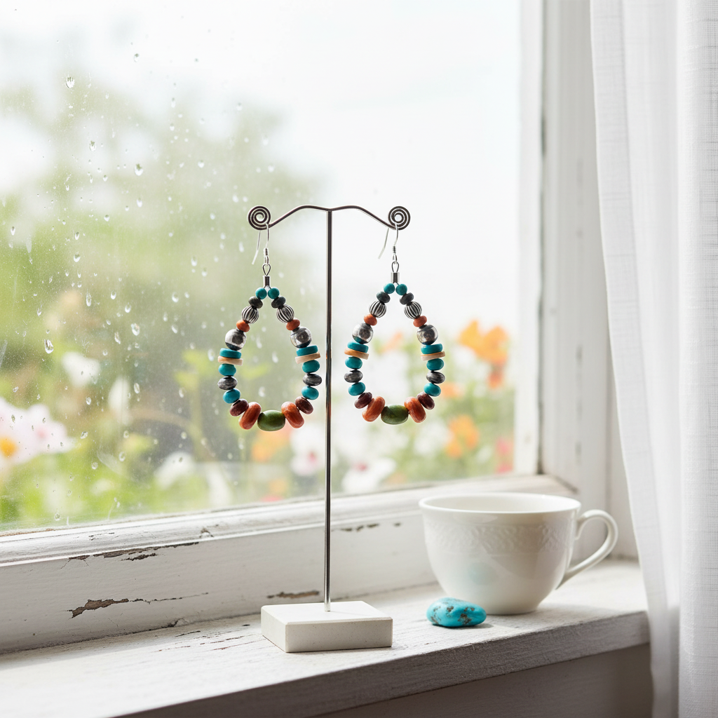 彩色串珠耳環 - 窗邊自然光