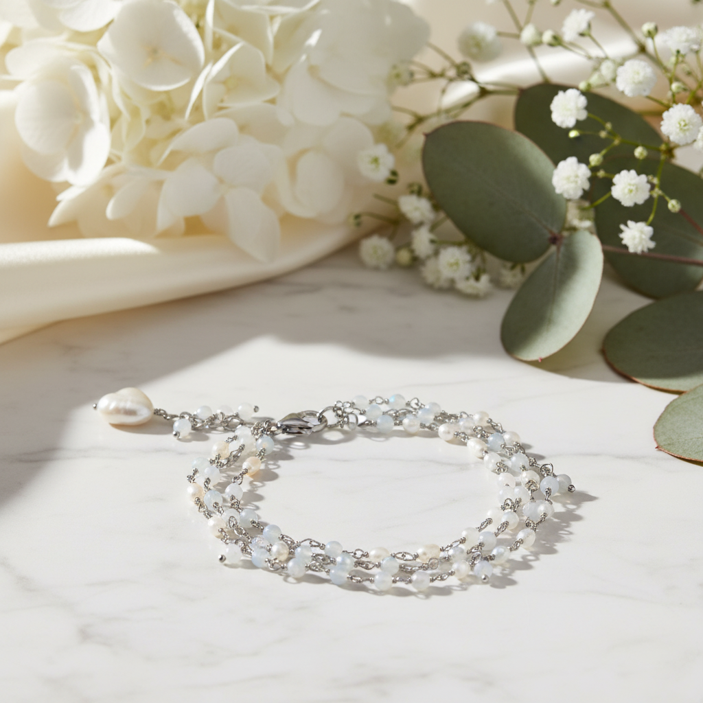 漂亮背景多層珍珠手鍊