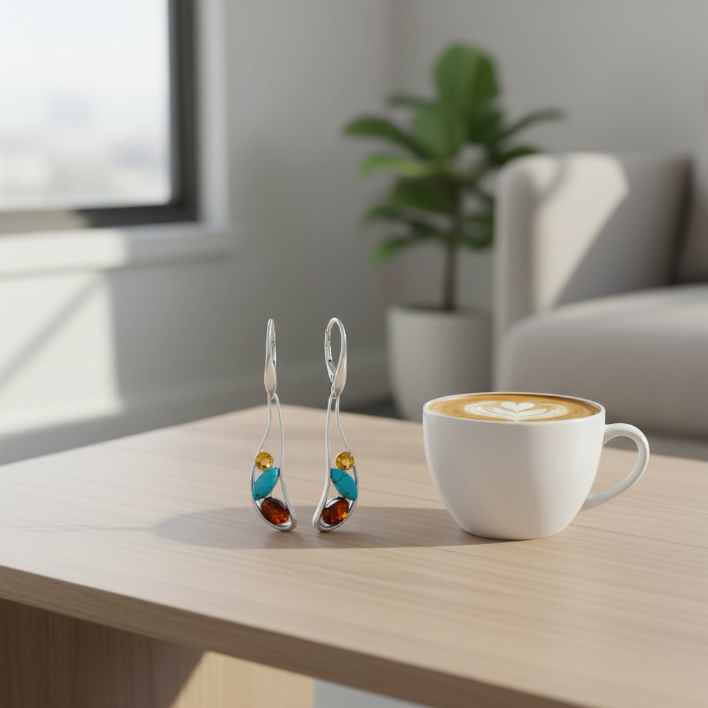 多彩寶石耳環 - 現代咖啡桌拿鐵