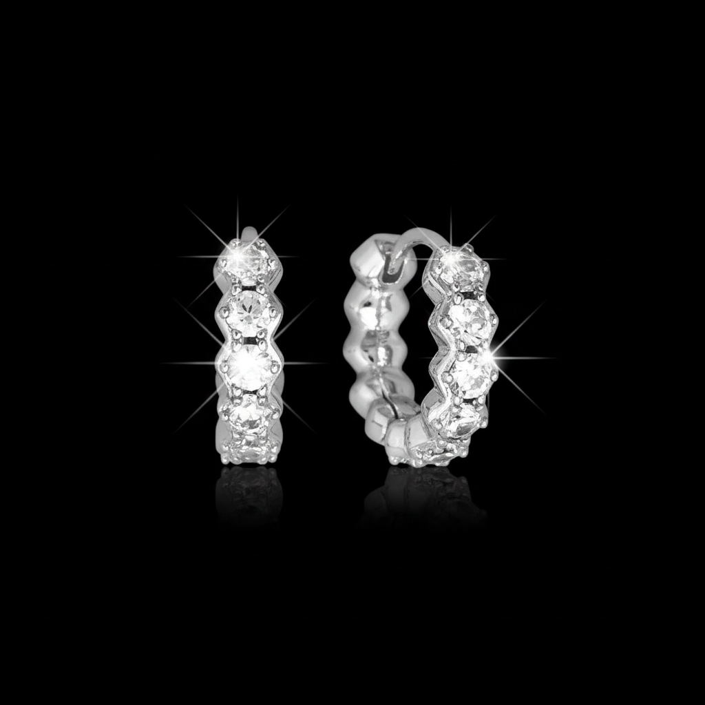 銀色水晶圈形耳環 - 深黑色戲劇性光線