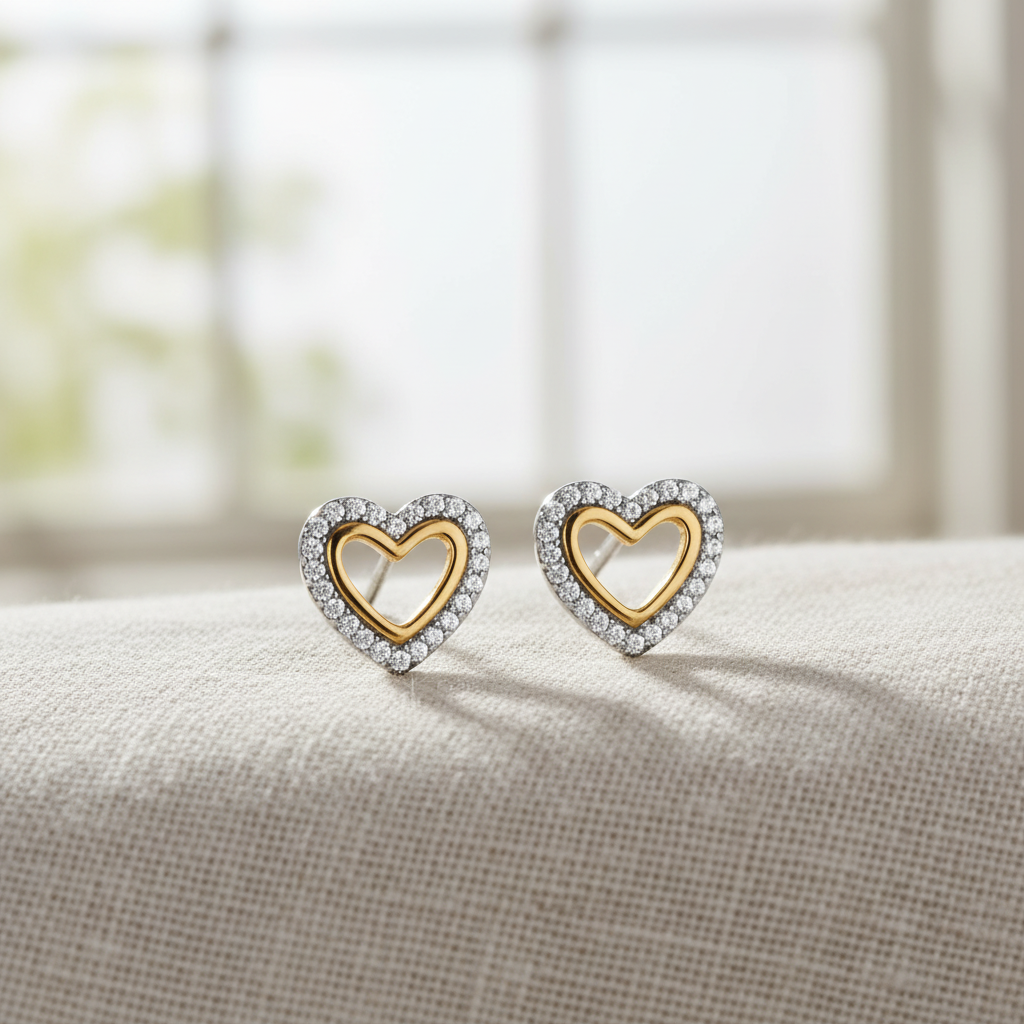 雙色愛心耳釘 - 清晨自然光