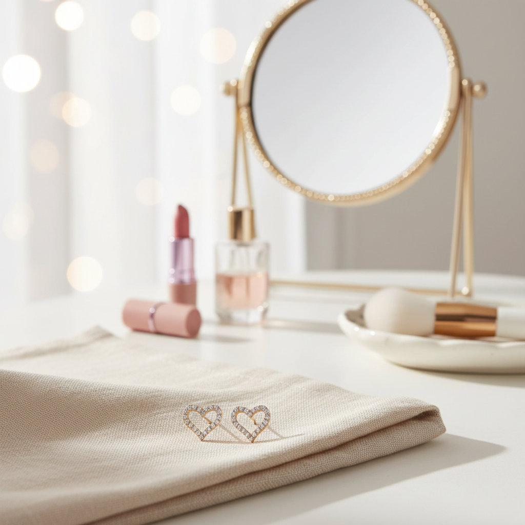 梳妝台場景 - 米色亞麻布背景