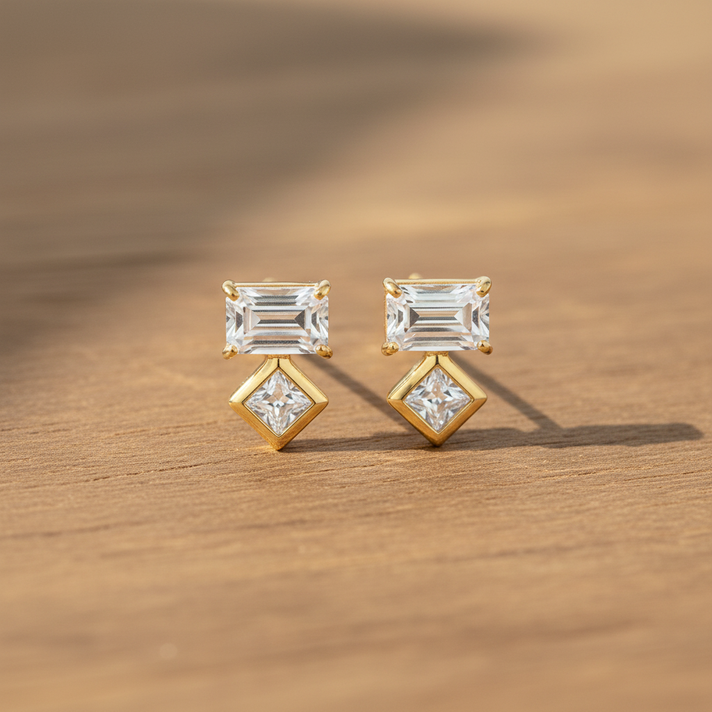 水晶耳釘 - 溫暖木質紋理