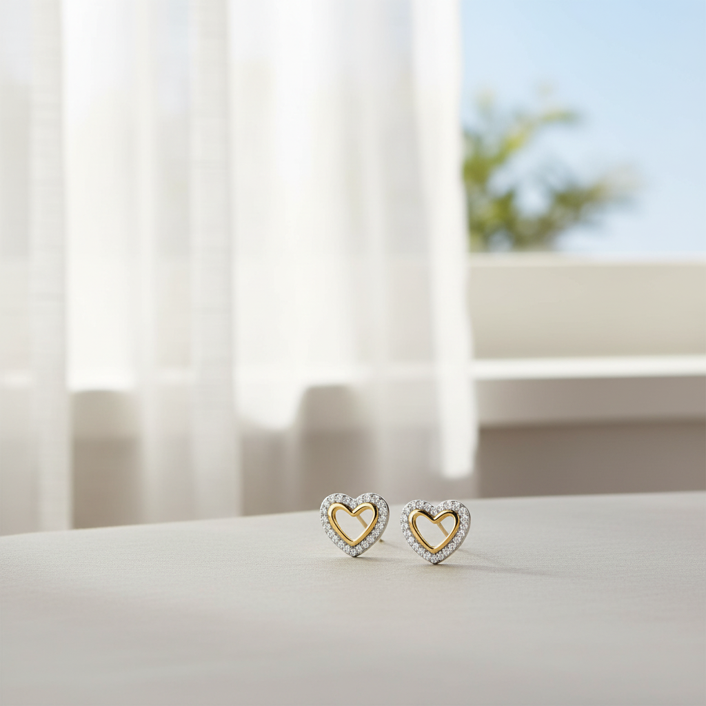 雙色愛心耳釘 - 窗簾柔光