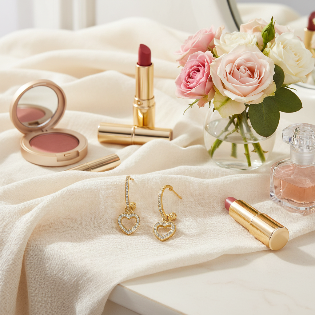 梳妝台場景 - 象牙色薄紗背景