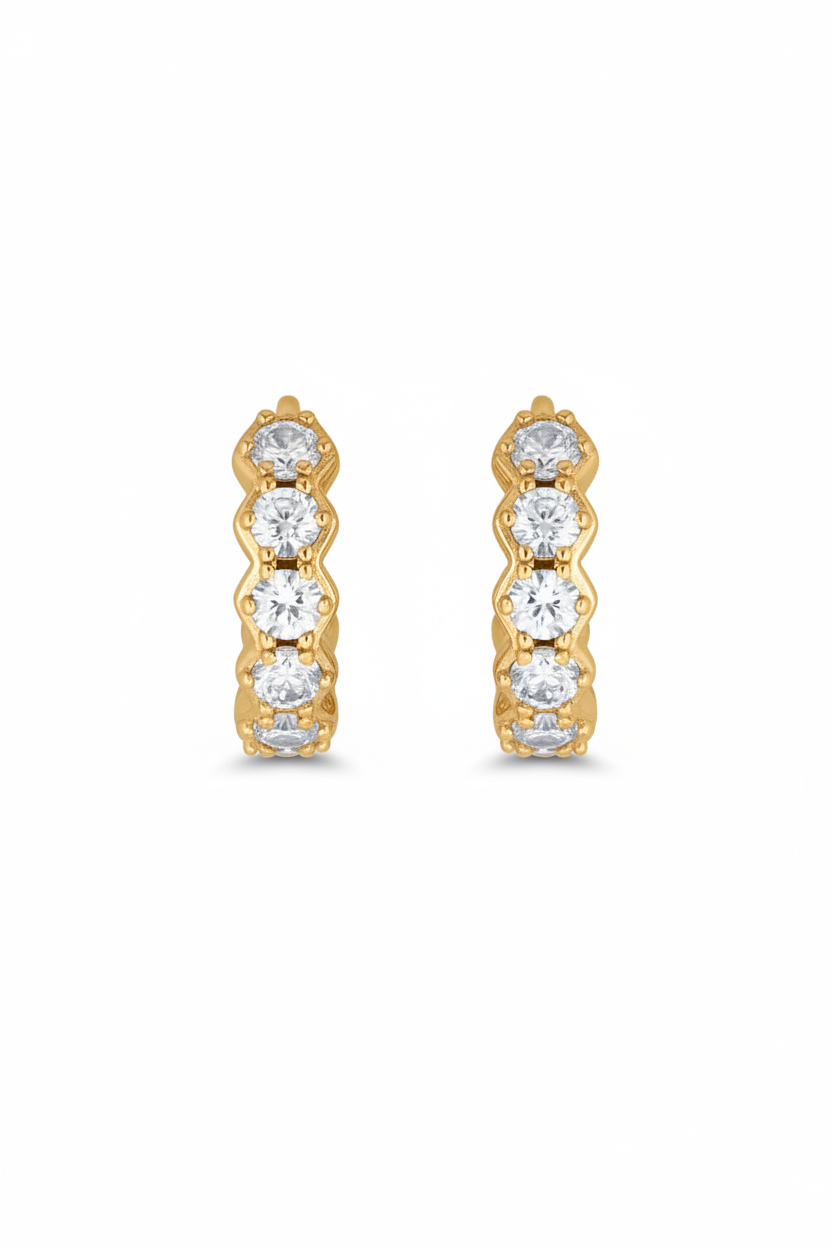 金色水晶圈形耳環 - 對稱垂直構圖