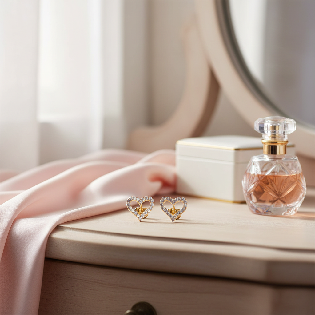 梳妝台場景 - 淡粉色絲綢背景