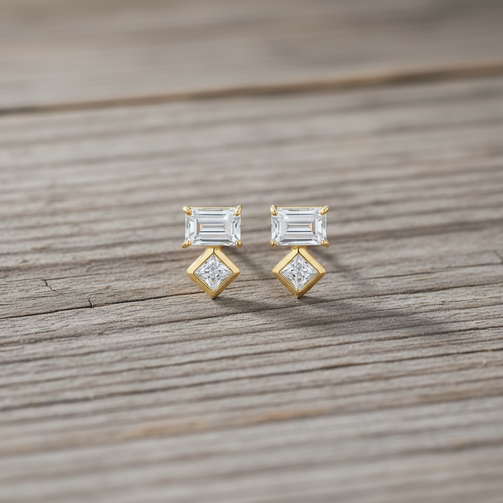 水晶耳釘 - 再生木質背景