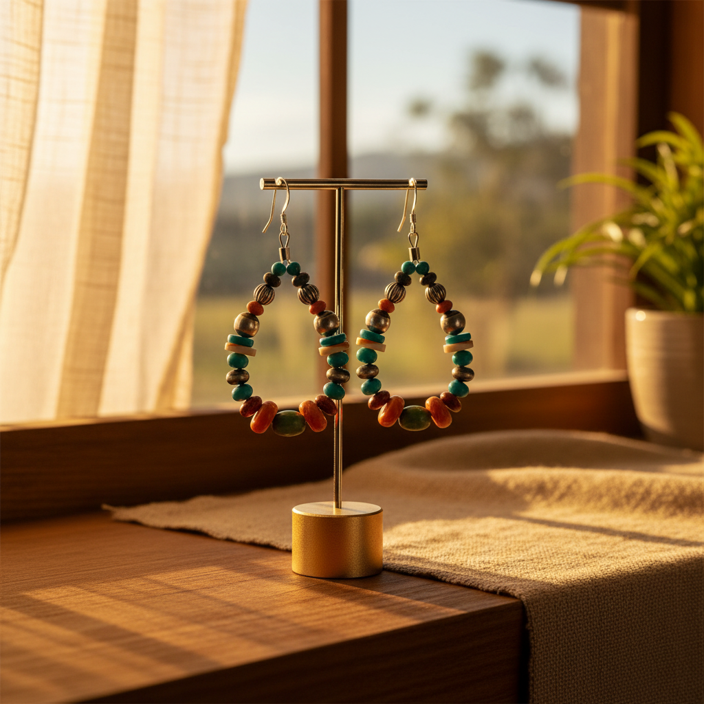 彩色串珠耳環 - 黃金時刻光線