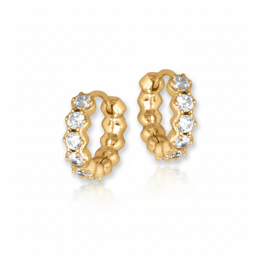 金色水晶圈形耳環 - 動態對角線構圖