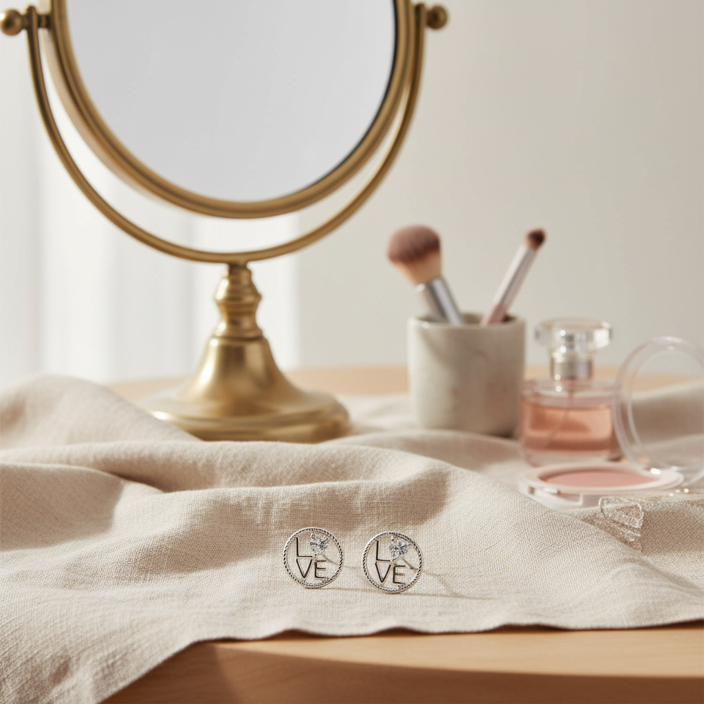 梳妝台場景 - 米色亞麻布背景