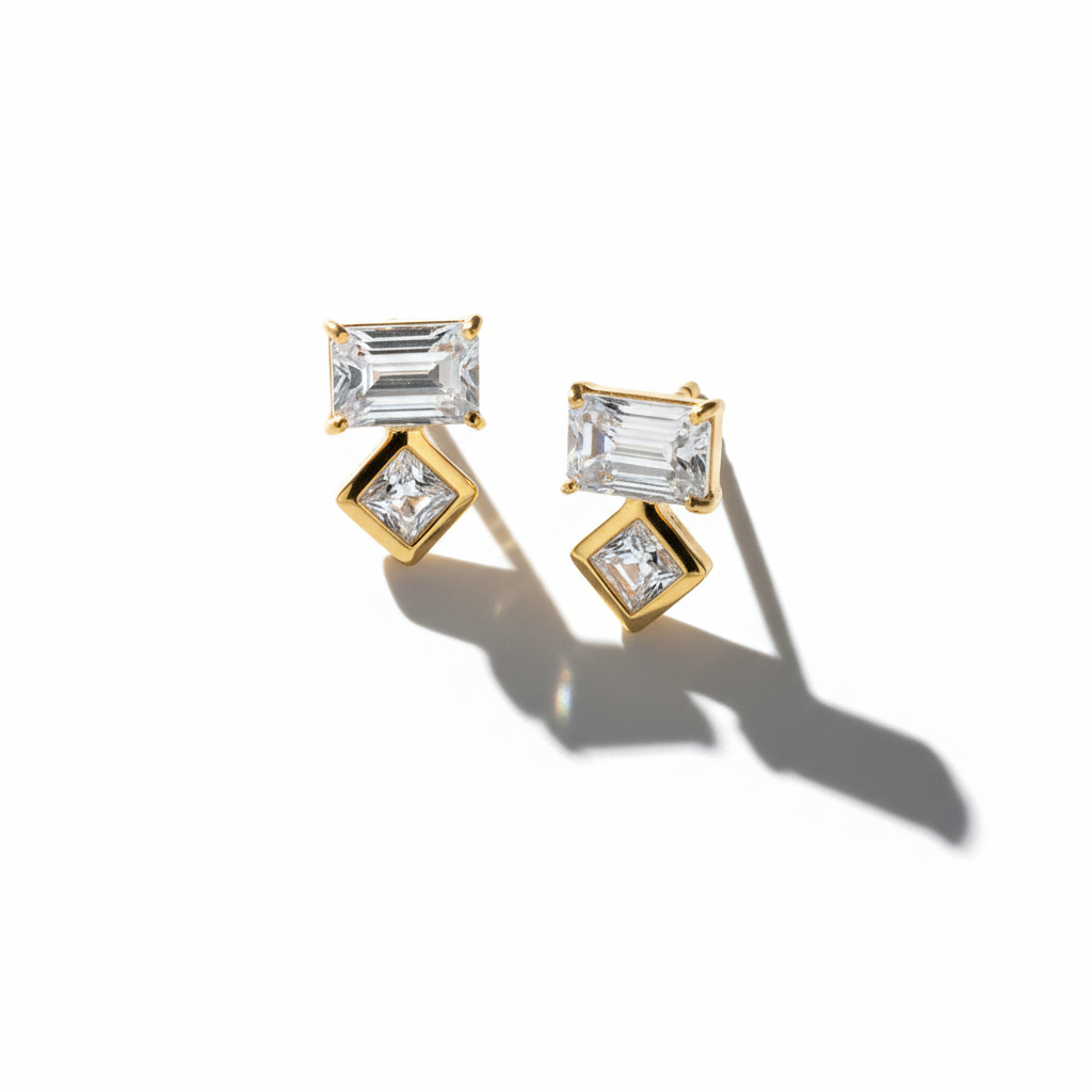 水晶耳釘 - 戲劇性光影立體感