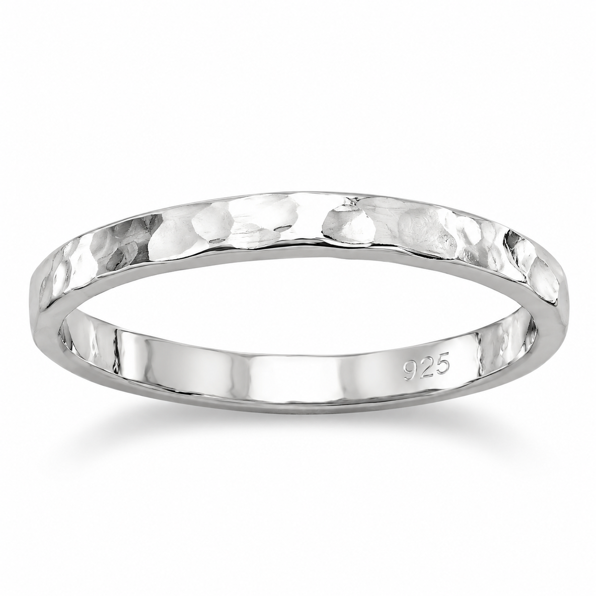 Hammered Band Midi Ring 925 Sterling Silver Polished 1.7mm Sizes 2-4