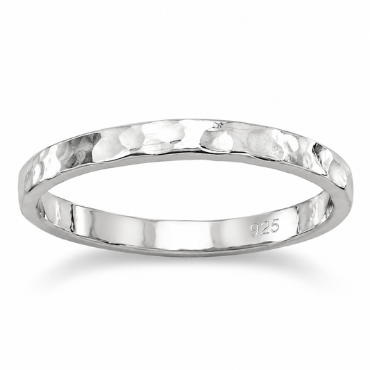 Hammered Band Midi Ring 925 Sterling Silver Polished 1.7mm Sizes 2-4