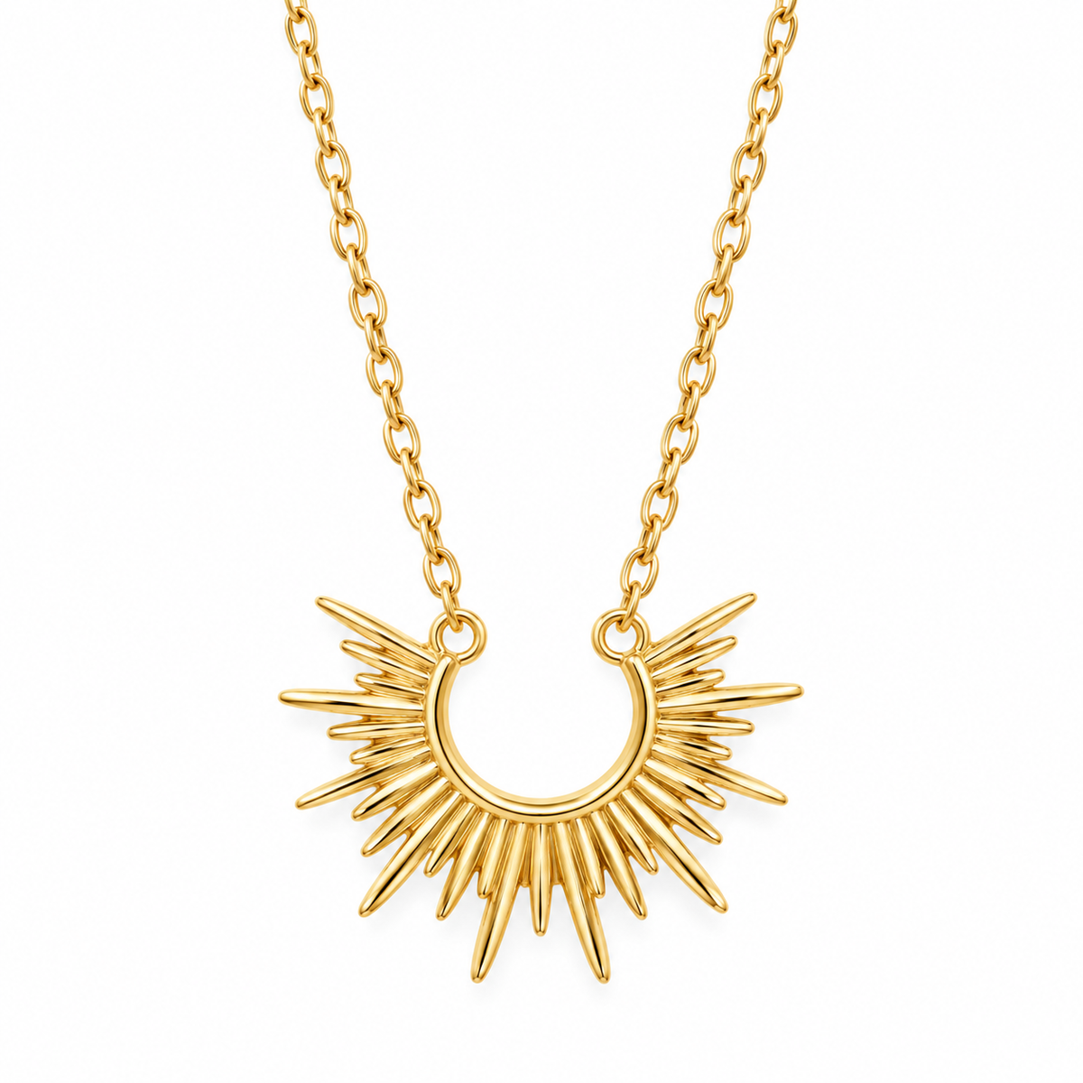 Mini Sunburst Pendant Necklace 14K Gold Plated 925 Silver 15x11.2mm 16+2 Chain