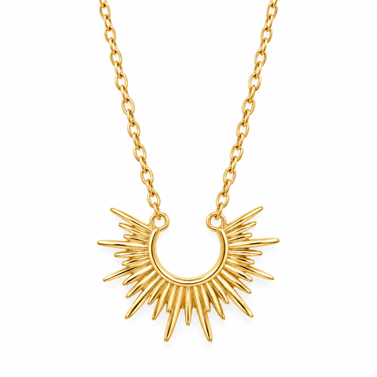 Mini Sunburst Pendant Necklace 14K Gold Plated 925 Silver 15x11.2mm 16+2 Chain