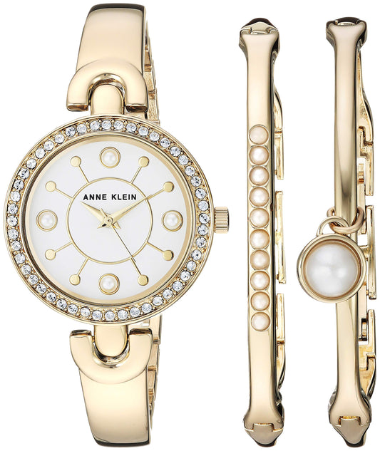 Anne Klein Women's AK/3288GBST Premium Crystal Accented Gold-Tone Watch and Bangle Set