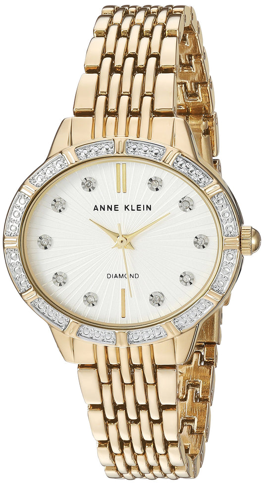 Anne Klein Women's AK/2782SVGB Diamond-Accented Gold-Tone Bracelet Watch