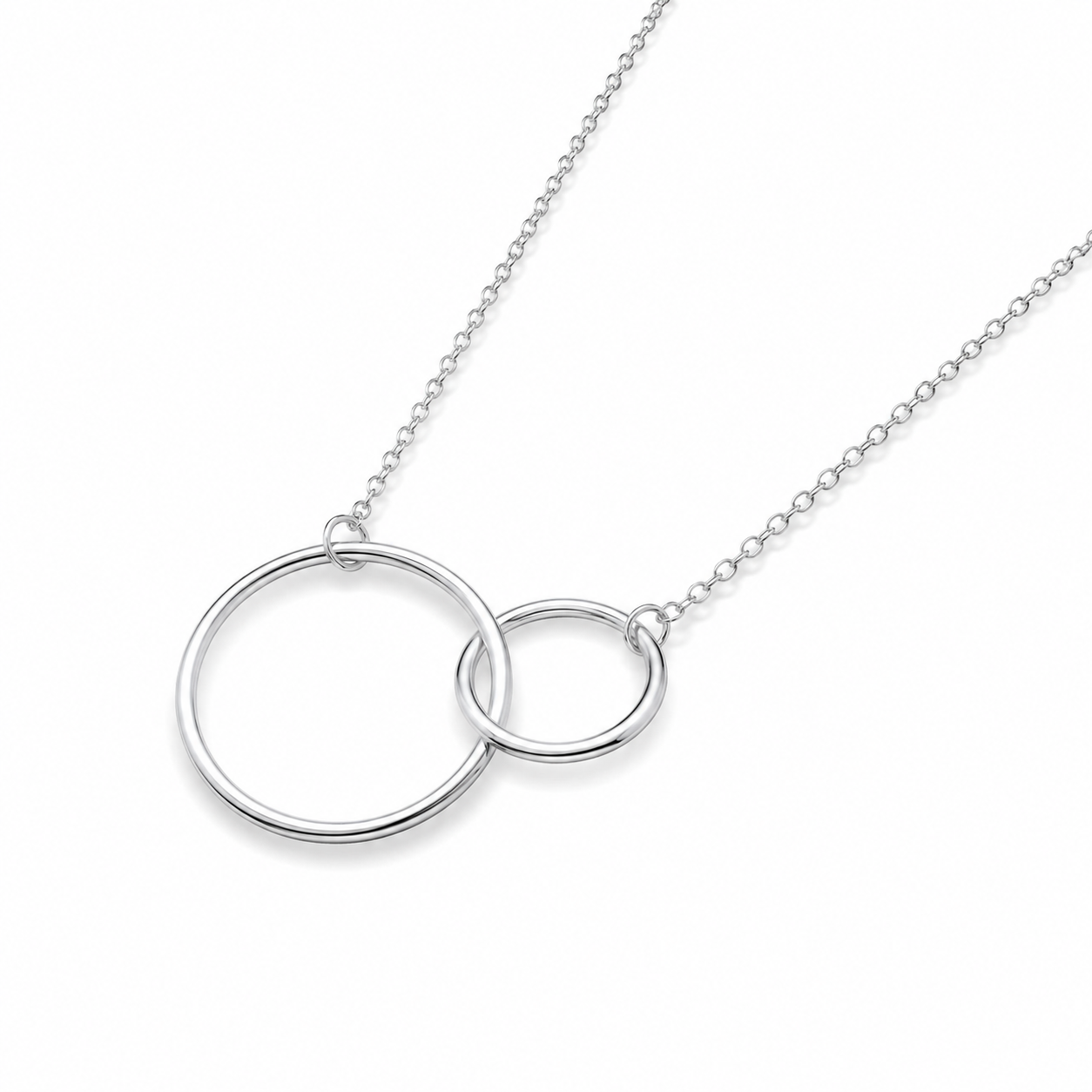 Circle Link Necklace Rhodium Plated 925 Silver 10mm 16mm Center 16+2in