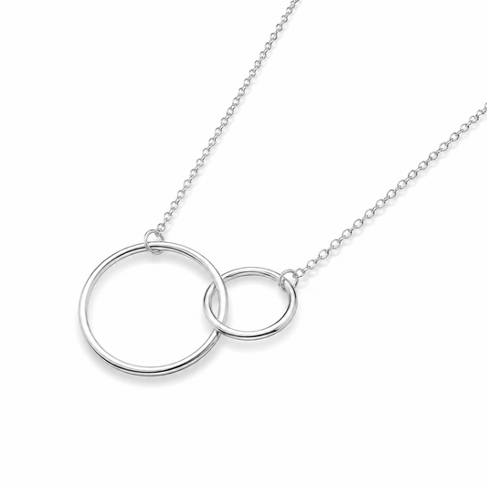 Circle Link Necklace Rhodium Plated 925 Silver 10mm 16mm Center 16+2in