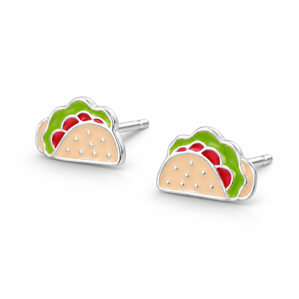 Taco Enamel Stud Earrings 925 Sterling Silver 8.2mm