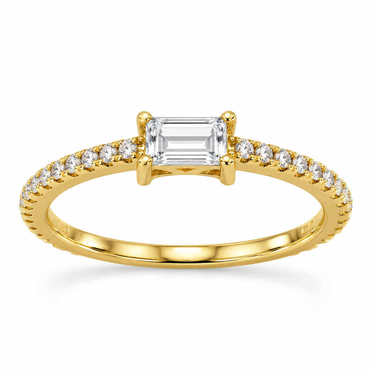 14K Gold Plated Rectangle CZ Half Eternity Ring 925 Silver 2x4mm Sizes 5-9