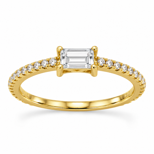 14K Gold Plated Rectangle CZ Half Eternity Ring 925 Silver 2x4mm Sizes 5-9