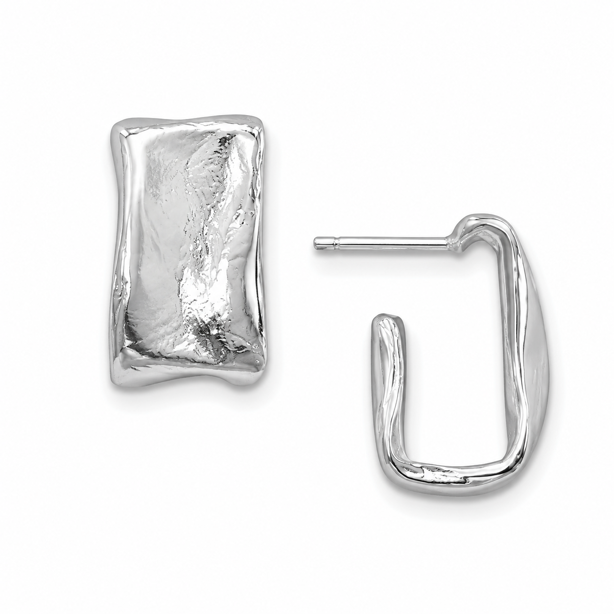 Organic Sculpture | Sterling Silver Wide Rectangle Textured Hoop Earrings
