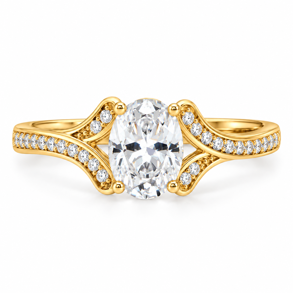 Oval CZ Solitaire Ring 14K Gold Plated 925 Silver 8x6mm 1mm Channel Band Sizes 6-9