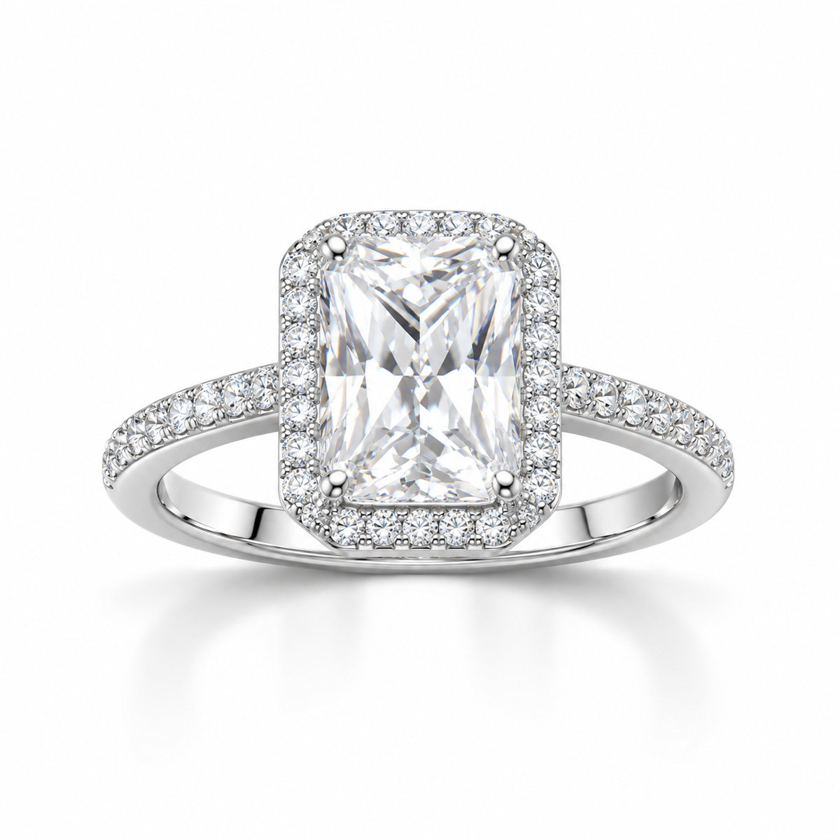 Rhodium Plated Rectangle CZ Halo Edge Ring 925 Silver 9x7mm Sizes 5-11